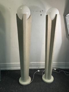 POST MODERN ART DECO REVIVAL WHITE PLASTER FLOOR LAMPS WITH WHITE GLASS GLOBE - 4318731