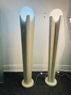 POST MODERN ART DECO REVIVAL WHITE PLASTER FLOOR LAMPS WITH WHITE GLASS GLOBE - 4318732