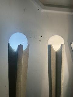 POST MODERN ART DECO REVIVAL WHITE PLASTER FLOOR LAMPS WITH WHITE GLASS GLOBE - 4318735