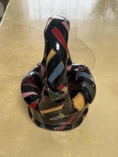 POST MODERN BRIGHTLY COLORED STRIPED GLAZED TERRACOTTA BASKET - 3606474