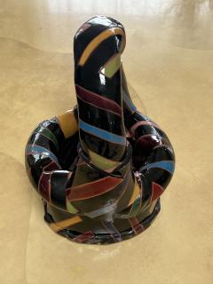 POST MODERN BRIGHTLY COLORED STRIPED GLAZED TERRACOTTA BASKET - 3606476