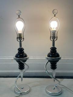 POST MODERN DESIGNER BLACK AND CLEAR LUCITE LAMPS - 2046965