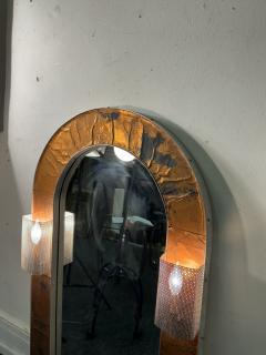 POST MODERN MIXED METALS BRUTALIST MIRROR WITH SCONCES - 3681399