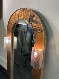 POST MODERN MIXED METALS BRUTALIST MIRROR WITH SCONCES - 3681400