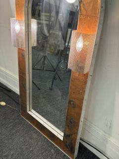 POST MODERN MIXED METALS BRUTALIST MIRROR WITH SCONCES - 3681403