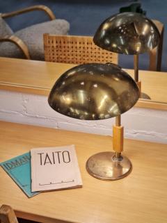 Paavo Tynell A Paavo Tynell Perforated Brass and Wood Table Lamp Model 9216 Taito 1950s - 4001281