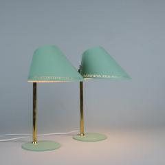 Paavo Tynell A Pair of Green Brass Paavo Tynell Table Lamps Model 9227 Idman Oy 1950s - 4649335