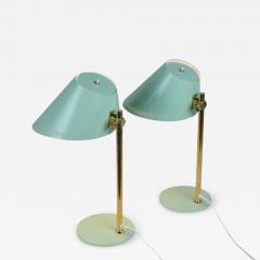 Paavo Tynell A Pair of Green Brass Paavo Tynell Table Lamps Model 9227 Idman Oy 1950s - 4659131