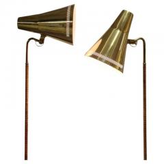 Paavo Tynell A Pair of Paavo Tynell Floor Lamps Model 9628 in Brass and Rattan Taito 1950s - 4001284