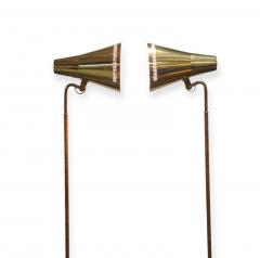 Paavo Tynell A Pair of Paavo Tynell Floor Lamps Model 9628 in Brass and Rattan Taito 1950s - 4001287