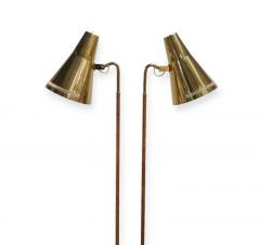 Paavo Tynell A Pair of Paavo Tynell Floor Lamps Model 9628 in Brass and Rattan Taito 1950s - 4001289