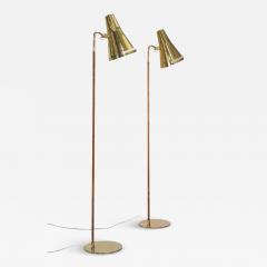 Paavo Tynell A Pair of Paavo Tynell Floor Lamps Model 9628 in Brass and Rattan Taito 1950s - 4026800