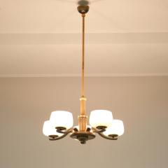 Paavo Tynell Art Deco Paavo Tynell Pendant in Brass Birch Opaline Glass Taito 1940s - 4542213