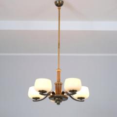 Paavo Tynell Art Deco Paavo Tynell Pendant in Brass Birch Opaline Glass Taito 1940s - 4542214