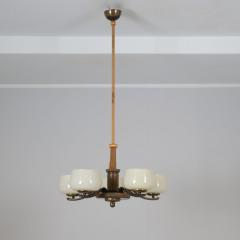 Paavo Tynell Art Deco Paavo Tynell Pendant in Brass Birch Opaline Glass Taito 1940s - 4542220