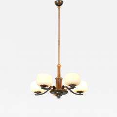 Paavo Tynell Art Deco Paavo Tynell Pendant in Brass Birch Opaline Glass Taito 1940s - 4544598