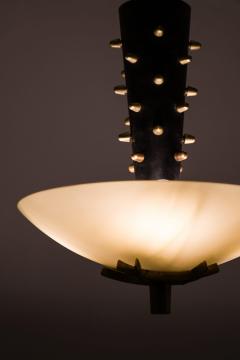 Paavo Tynell Early Ceiling Lamp in Black Metal Opaline Glass Brass by Paavo Tynell 1940s - 4369899