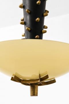 Paavo Tynell Early Ceiling Lamp in Black Metal Opaline Glass Brass by Paavo Tynell 1940s - 4369938