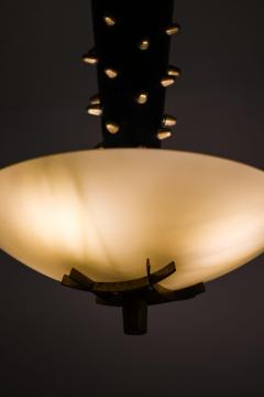 Paavo Tynell Early Ceiling Lamp in Black Metal Opaline Glass Brass by Paavo Tynell 1940s - 4369940