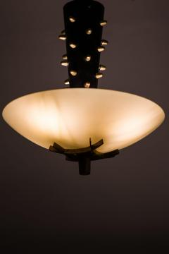Paavo Tynell Early Ceiling Lamp in Black Metal Opaline Glass Brass by Paavo Tynell 1940s - 4369943