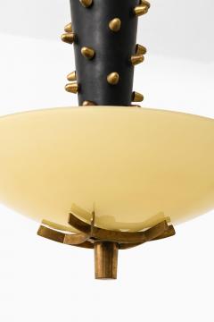 Paavo Tynell Early Ceiling Lamp in Black Metal Opaline Glass Brass by Paavo Tynell 1940s - 4369945