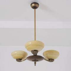 Paavo Tynell Early Paavo Tynell Pendant 1376 in Brass Birch Opaline Glass Taito 1930s - 4597280