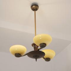 Paavo Tynell Early Paavo Tynell Pendant 1376 in Brass Birch Opaline Glass Taito 1930s - 4597281