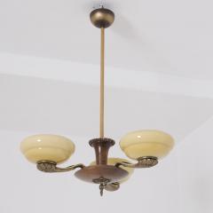Paavo Tynell Early Paavo Tynell Pendant 1376 in Brass Birch Opaline Glass Taito 1930s - 4597282