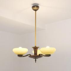 Paavo Tynell Early Paavo Tynell Pendant 1376 in Brass Birch Opaline Glass Taito 1930s - 4597283