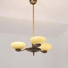 Paavo Tynell Early Paavo Tynell Pendant 1376 in Brass Birch Opaline Glass Taito 1930s - 4597284