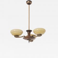 Paavo Tynell Early Paavo Tynell Pendant 1376 in Brass Birch Opaline Glass Taito 1930s - 4597397