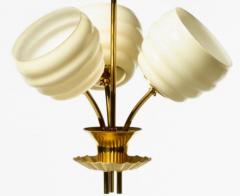 Paavo Tynell European Art Deco Paavo Tynell Style Brass Chandelier Pendant Fully Restored - 2983850