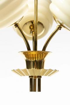 Paavo Tynell European Art Deco Paavo Tynell Style Brass Chandelier Pendant Fully Restored - 2983857
