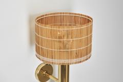 Paavo Tynell Large Brass Wall Lamp with Rattan Shade by Paavo Tynell Finland 1950s - 3736302