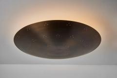 Paavo Tynell Large Two Enlighten Rey Perforated Patinated Brass Dome Ceiling Lamp - 2561776