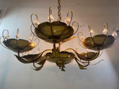 Paavo Tynell MID CENTURY BRASS AND GLASS CHANDELIER IN THE MANNER OF PAAVO TYNELL - 1527853