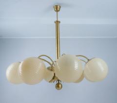 Paavo Tynell Monumental Paavo Tynell Art Deco Brass Opaline Lighting Fixture Taito 1930s - 4560566