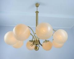 Paavo Tynell Monumental Paavo Tynell Art Deco Brass Opaline Lighting Fixture Taito 1930s - 4560574