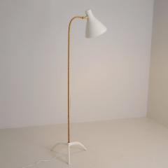 Paavo Tynell Nordic Modern Paavo Tynell Floor Lamp 9603 White Brass Rattan Taito 1950s - 4525086