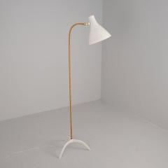Paavo Tynell Nordic Modern Paavo Tynell Floor Lamp 9603 White Brass Rattan Taito 1950s - 4525091