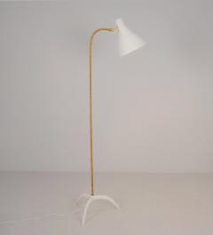 Paavo Tynell Nordic Modern Paavo Tynell Floor Lamp 9603 White Brass Rattan Taito 1950s - 4525095