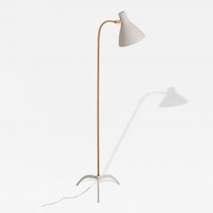 Paavo Tynell Nordic Modern Paavo Tynell Floor Lamp 9603 White Brass Rattan Taito 1950s - 4532016