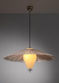 Paavo Tynell One of a pair of Paavo Tynell model 1090 lamps with wood slat shade - 3168443
