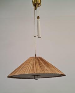 Paavo Tynell Paavo Tynell Adjustable Ceiling Lamp model A1998 in Brass White Rattan 1950s - 4005451