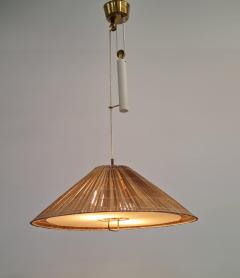 Paavo Tynell Paavo Tynell Adjustable Ceiling Lamp model A1998 in Brass White Rattan 1950s - 4005452