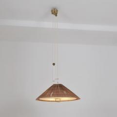 Paavo Tynell Paavo Tynell Adjustable Ceiling Lamp model A1998 in Brass White Rattan 1950s - 4601435