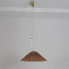 Paavo Tynell Paavo Tynell Adjustable Ceiling Lamp model A1998 in Brass White Rattan 1950s - 4601438