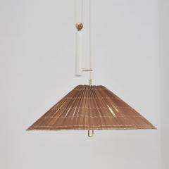 Paavo Tynell Paavo Tynell Adjustable Ceiling Lamp model A1998 in Brass White Rattan 1950s - 4601446