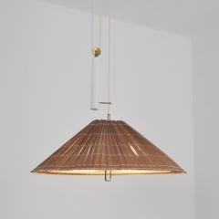 Paavo Tynell Paavo Tynell Adjustable Ceiling Lamp model A1998 in Brass White Rattan 1950s - 4601447