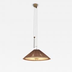 Paavo Tynell Paavo Tynell Adjustable Ceiling Lamp model A1998 in Brass White Rattan 1950s - 4602279